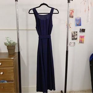 Square Neck Navy Cottagecore Midi-Dress